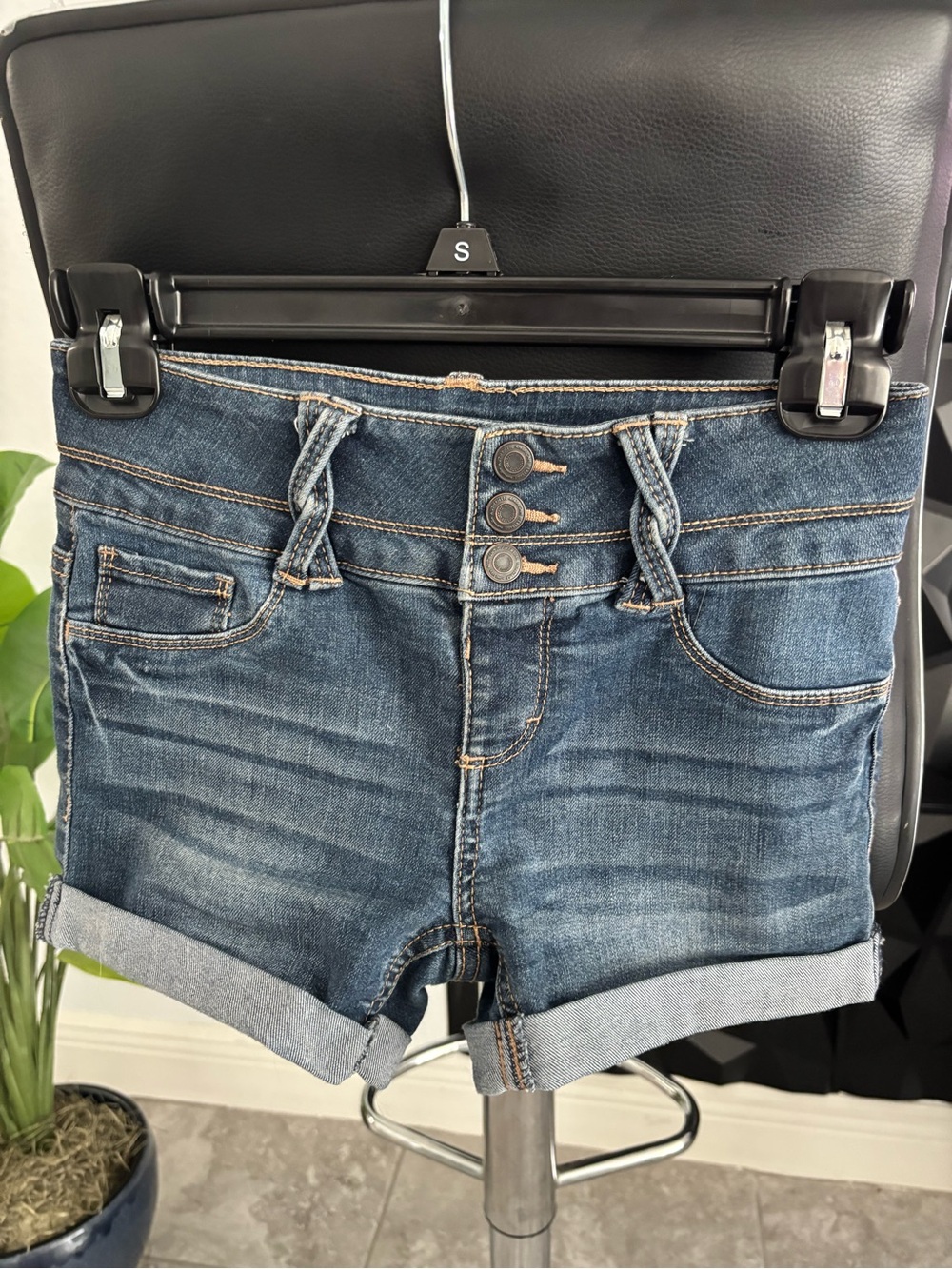 Love Women's Dark Blue Denim Roll-Cuff Jean Shorts